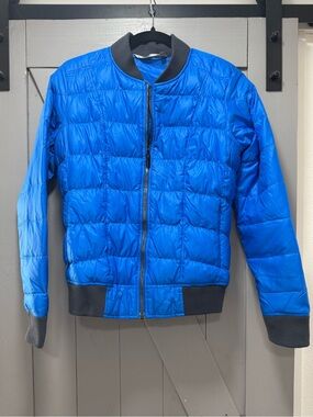 Athleta Blue Quilted Puffer Bomber Jacket -